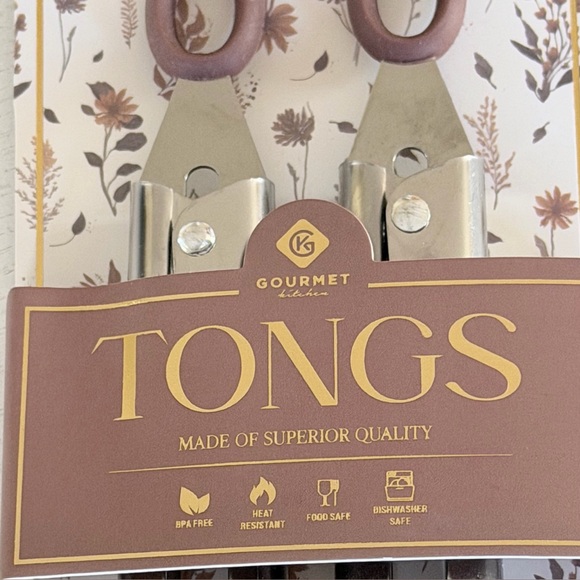 Brown and Silver Gourmet Superior Quality Kitchen Tongs Set of 2 - Picture 7 of 7